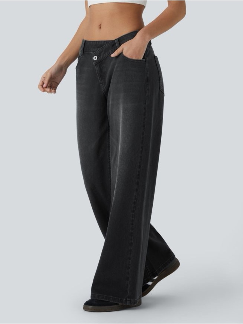 Halara Flex™ Asymmetric Low Rise Zipper Pockets Baggy Wide Leg